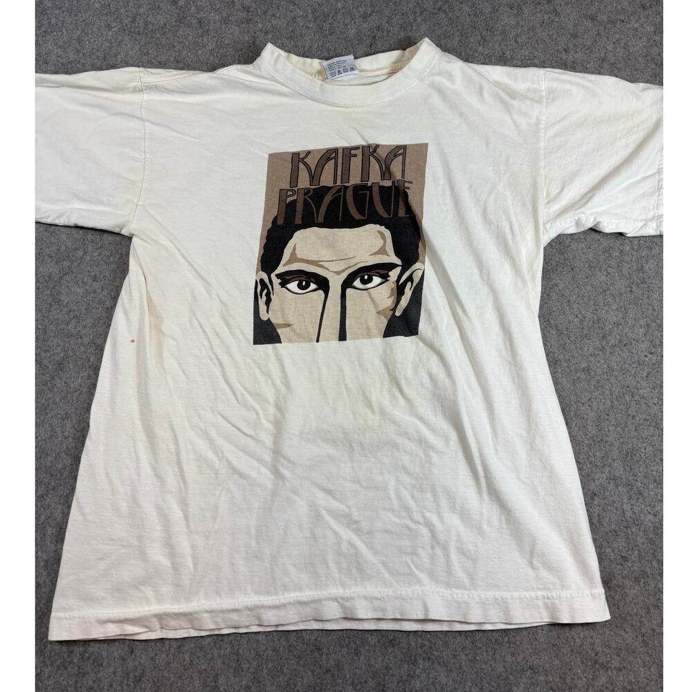 Vintage 90s Franz Kafka Shirt Mens XL Beige Novelist Art Graphic Tee Czech